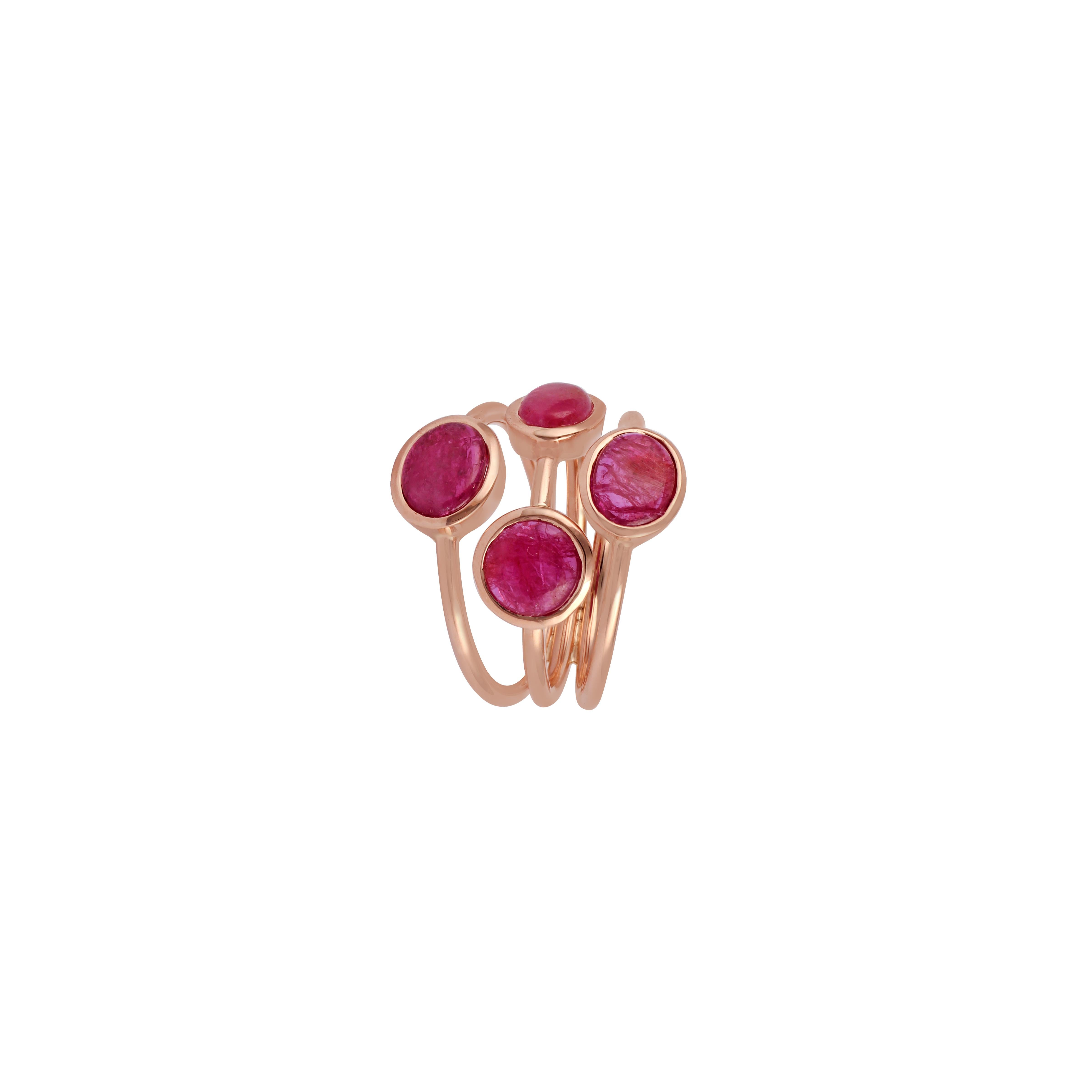 Cabochon Ruby Ring Studded in 18K Rose Gold
