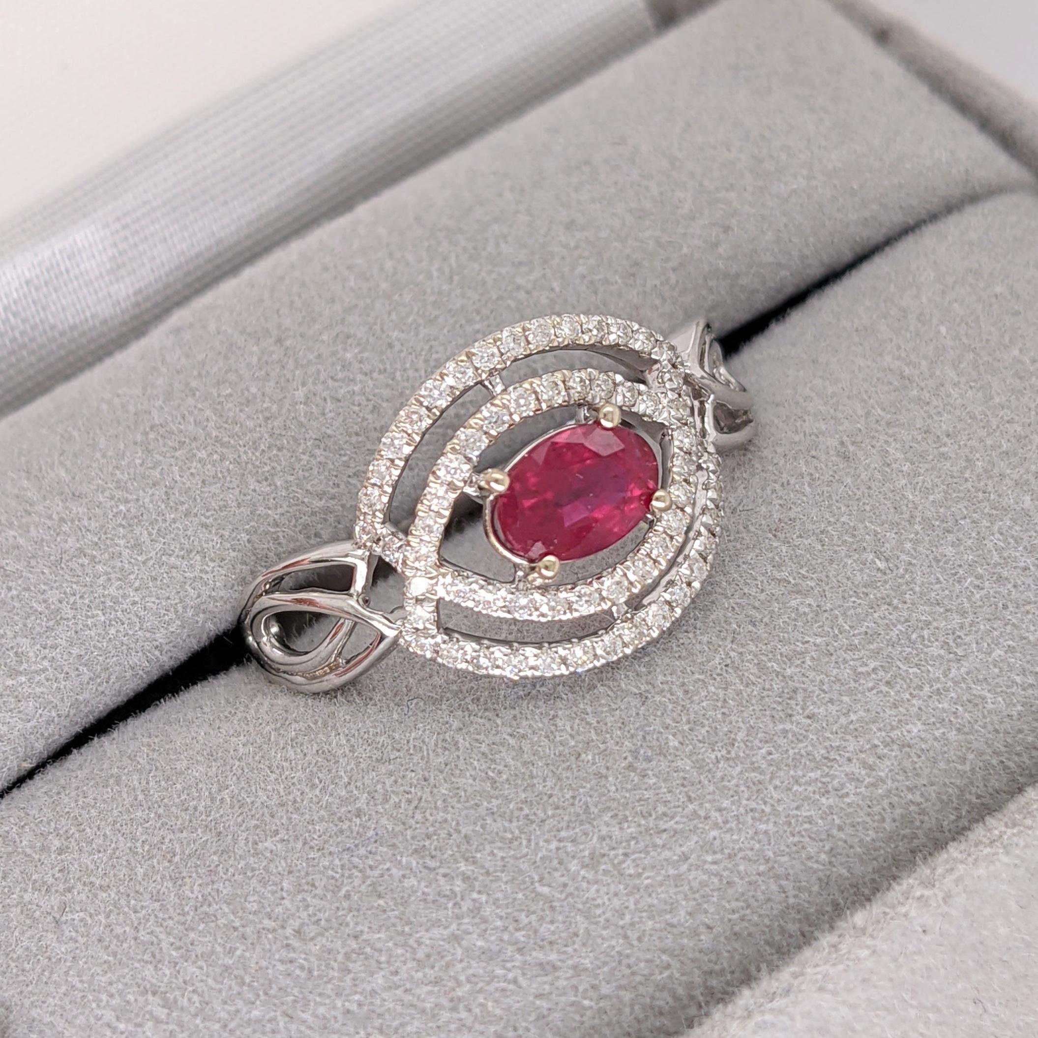 Ruby Ring w Natural Diamond Accents in Solid 14k White Gold Oval 6x4mm 4