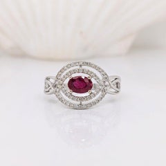 Ruby Ring w Natural Diamond Accents in Solid 14k White Gold Oval 6x4mm