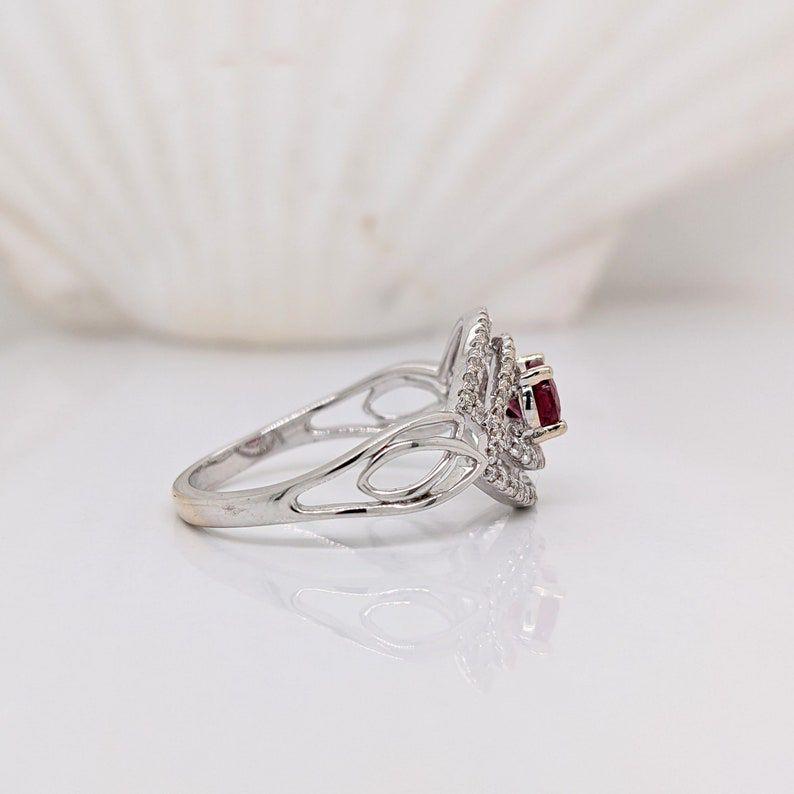 Oval Cut Ruby Ring w Natural Diamond Accents in Solid 14k White Gold Oval 6x4mm