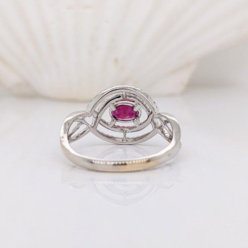 Ruby Ring w Natural Diamond Accents in Solid 14k White Gold Oval 6x4mm In New Condition In Columbus, OH