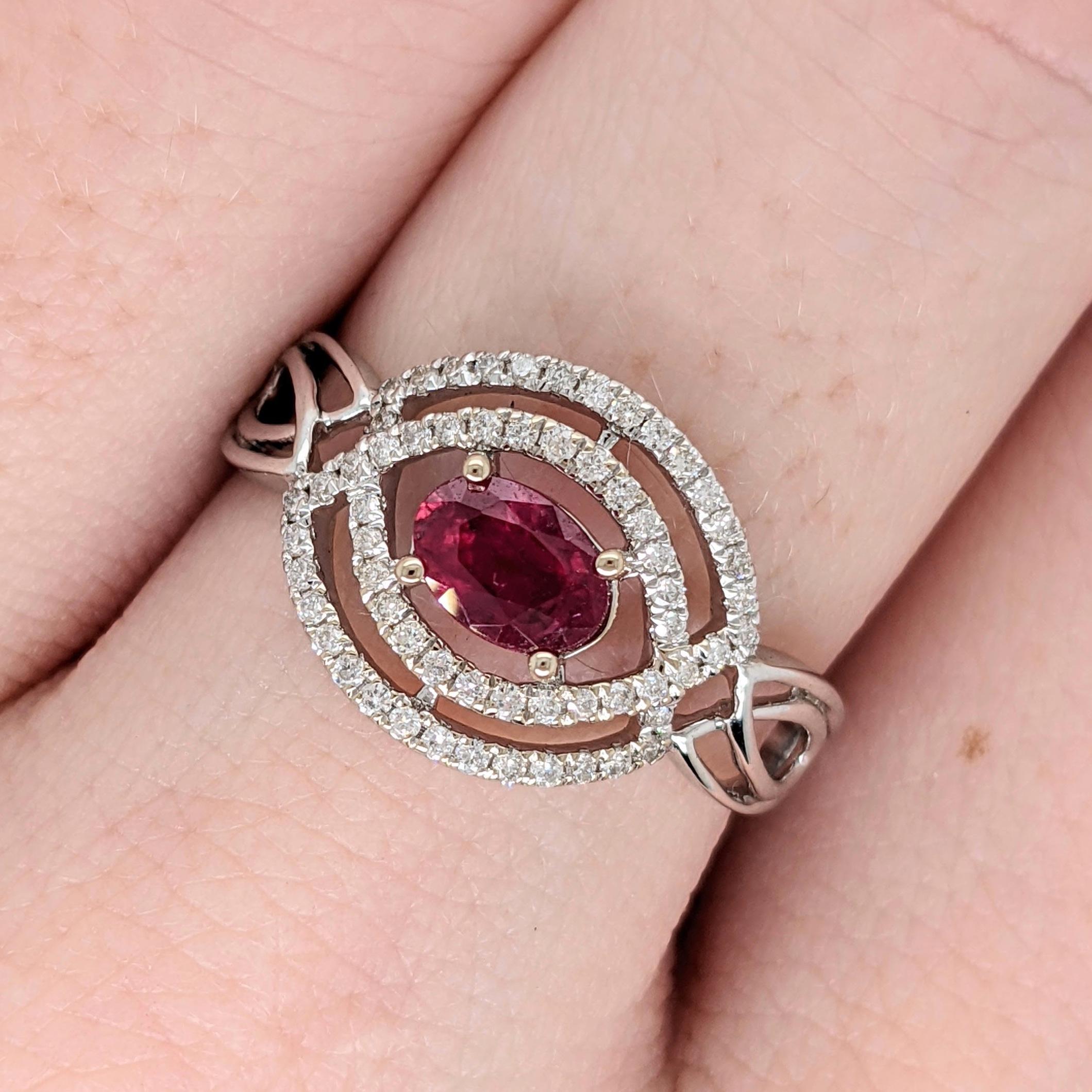 Ruby Ring w Natural Diamond Accents in Solid 14k White Gold Oval 6x4mm 1