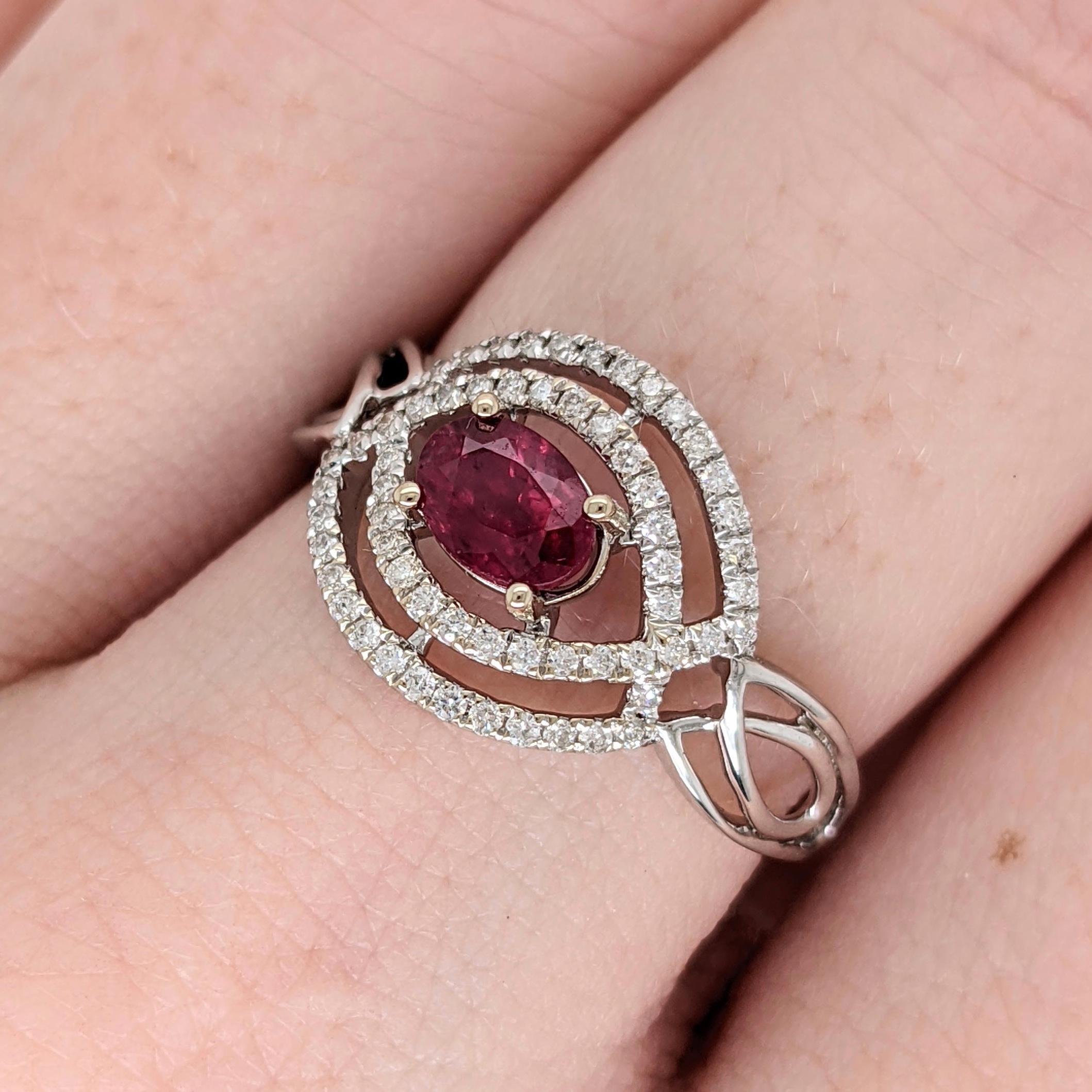 Ruby Ring w Natural Diamond Accents in Solid 14k White Gold Oval 6x4mm 2