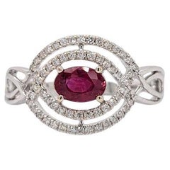Ruby Ring w Natural Diamond Accents in Solid 14k White Gold Oval 6x4mm