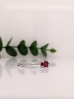 East West Ruby Ring w Earth Mined Diamonds in Solid 14K White Gold Oval 5x4mm