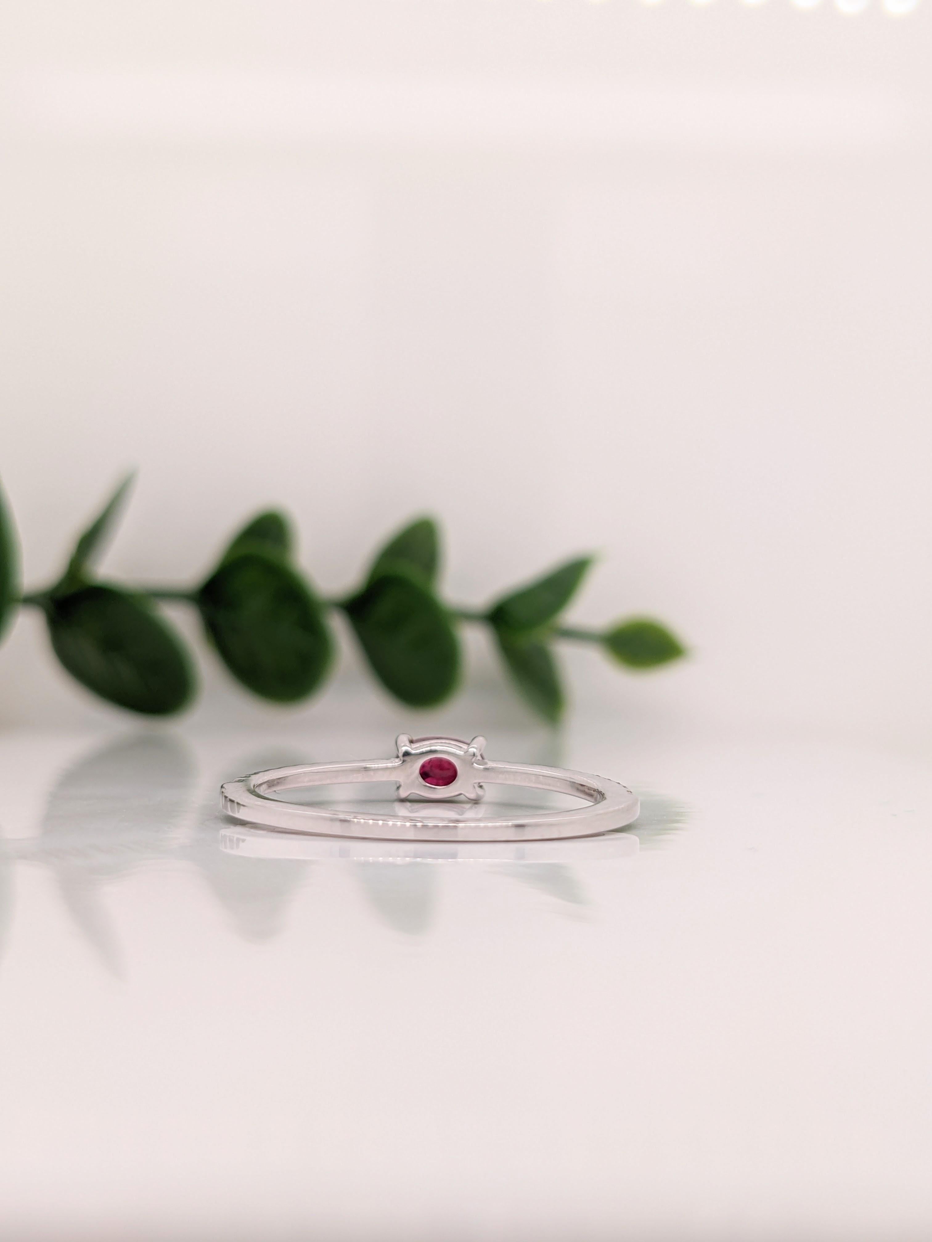 Oval Cut Ruby Ring w Natural Pave Diamond Shank in 14K White Gold East West Oval 5x4mm For Sale