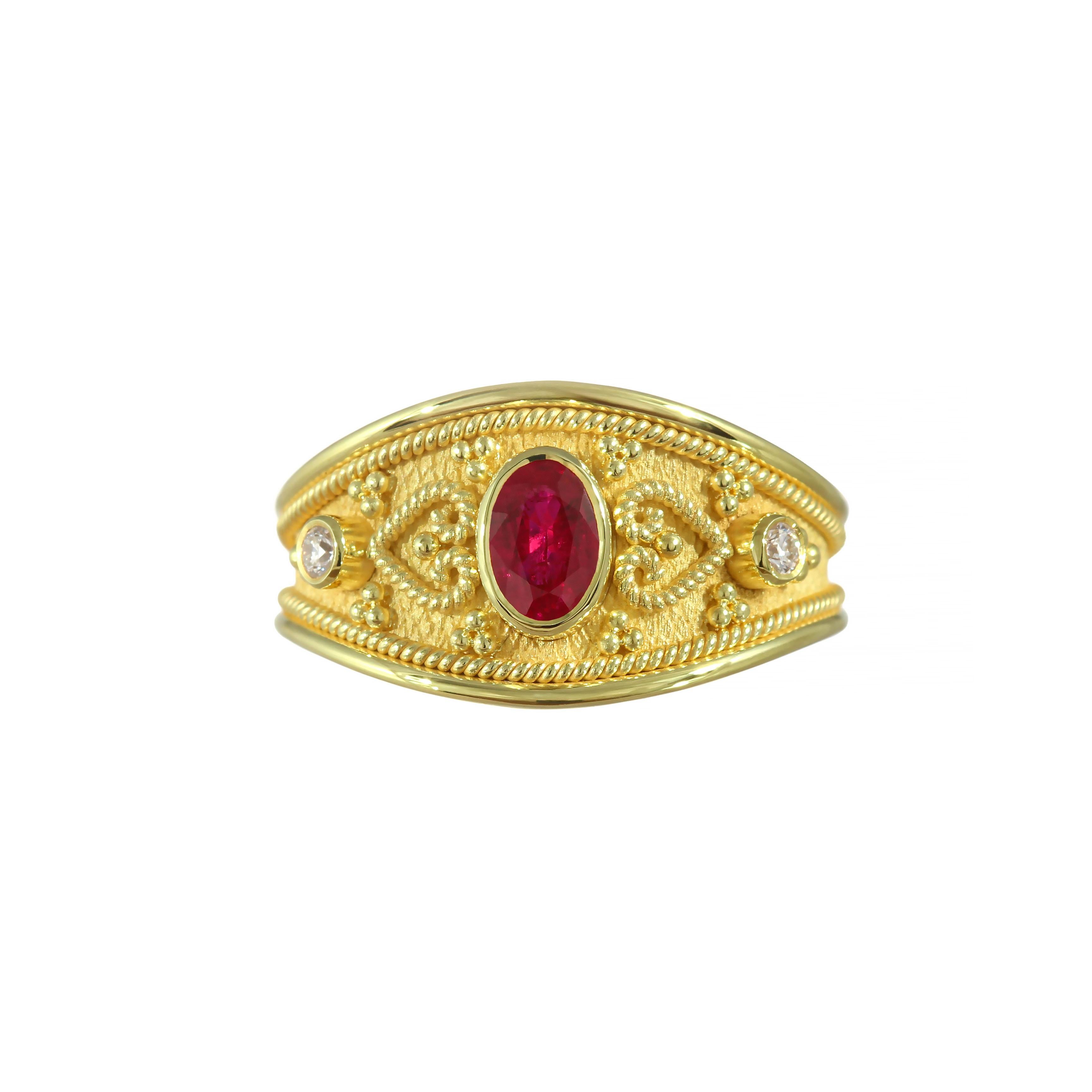 Oval Cut Ruby Ring with Brilliance and Hearts For Sale