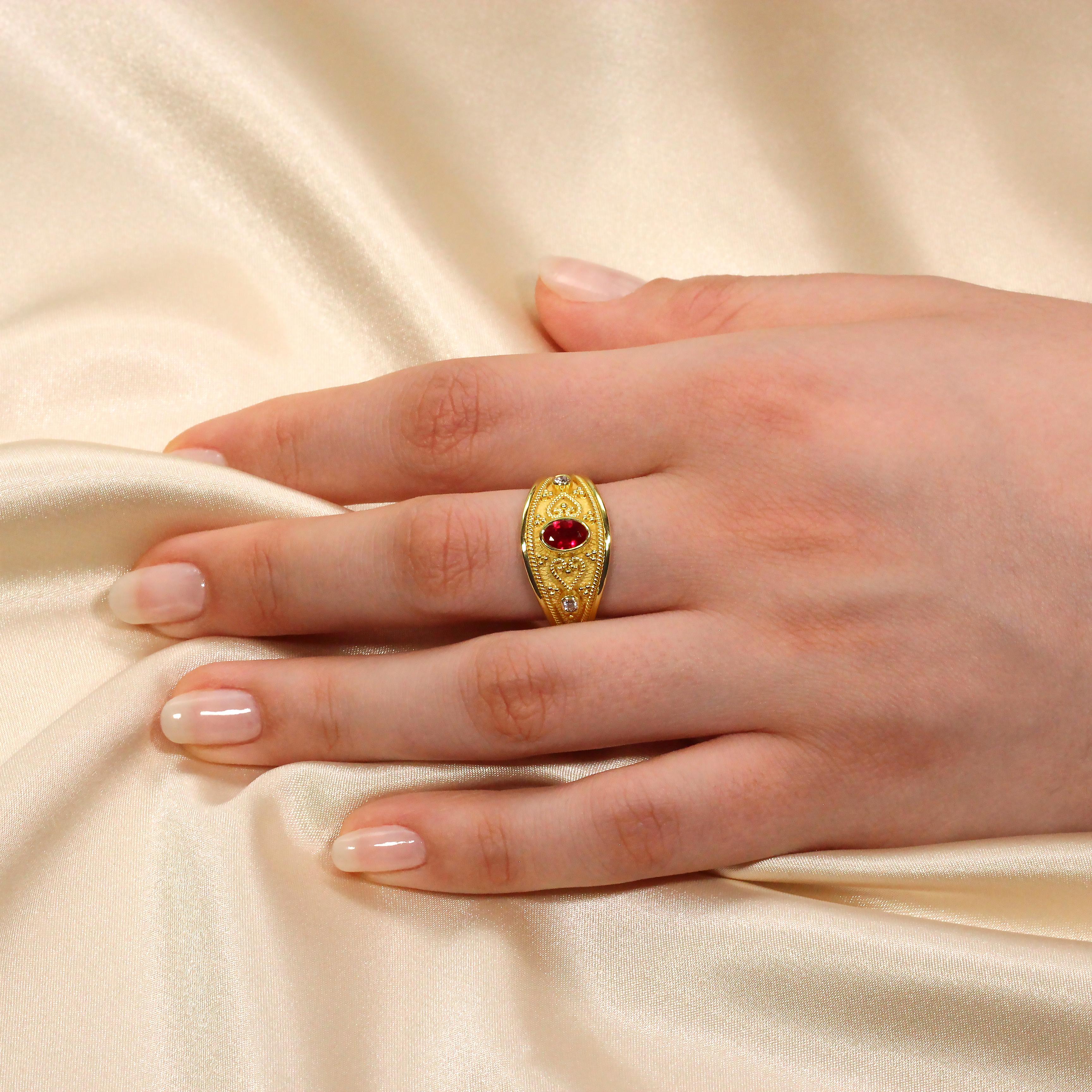 Women's Ruby Ring with Brilliance and Hearts For Sale
