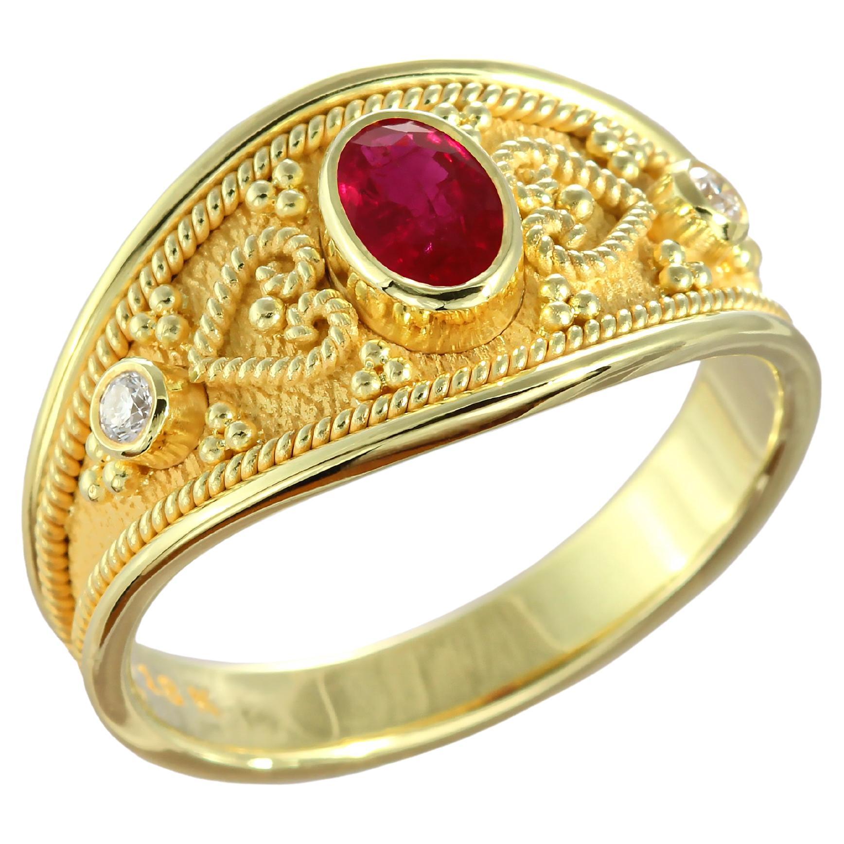 Ruby Ring with Brilliance and Hearts For Sale