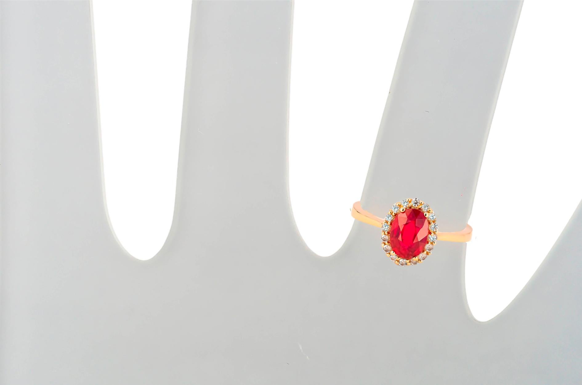 Ruby ring with diamond halo.  For Sale 5