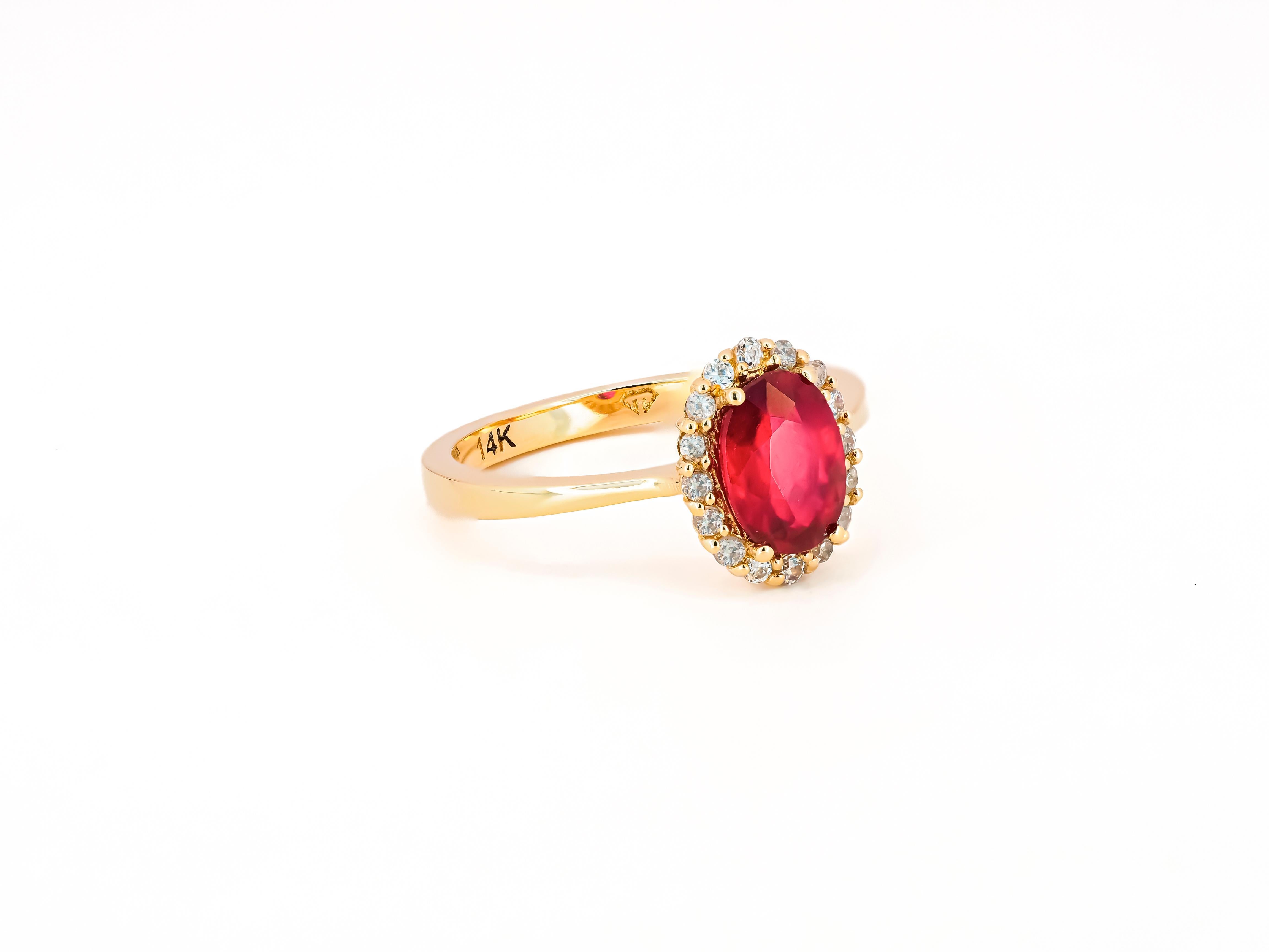 Modern Ruby ring with diamond halo.  For Sale
