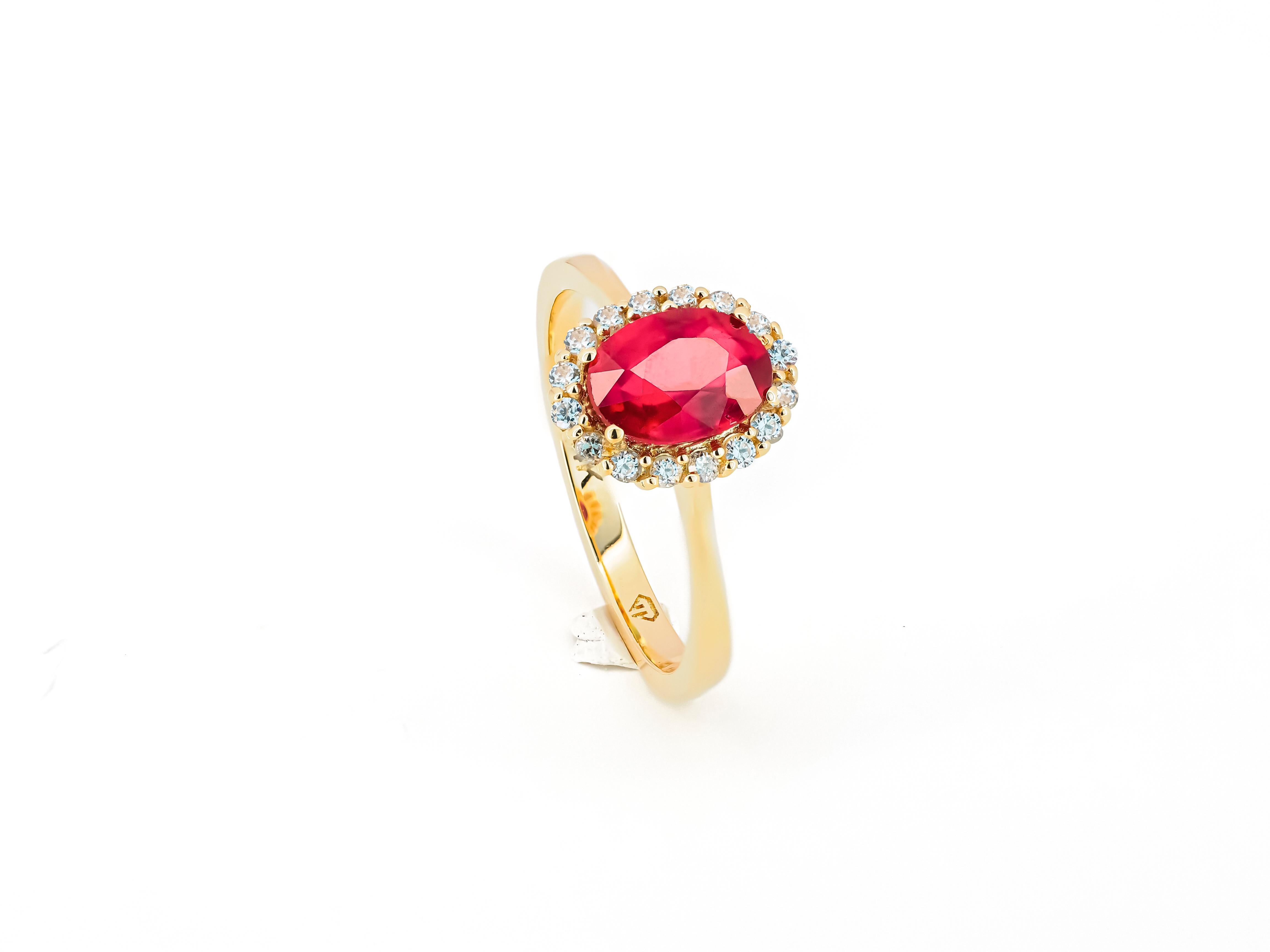 Ruby ring with diamond halo.  For Sale 1