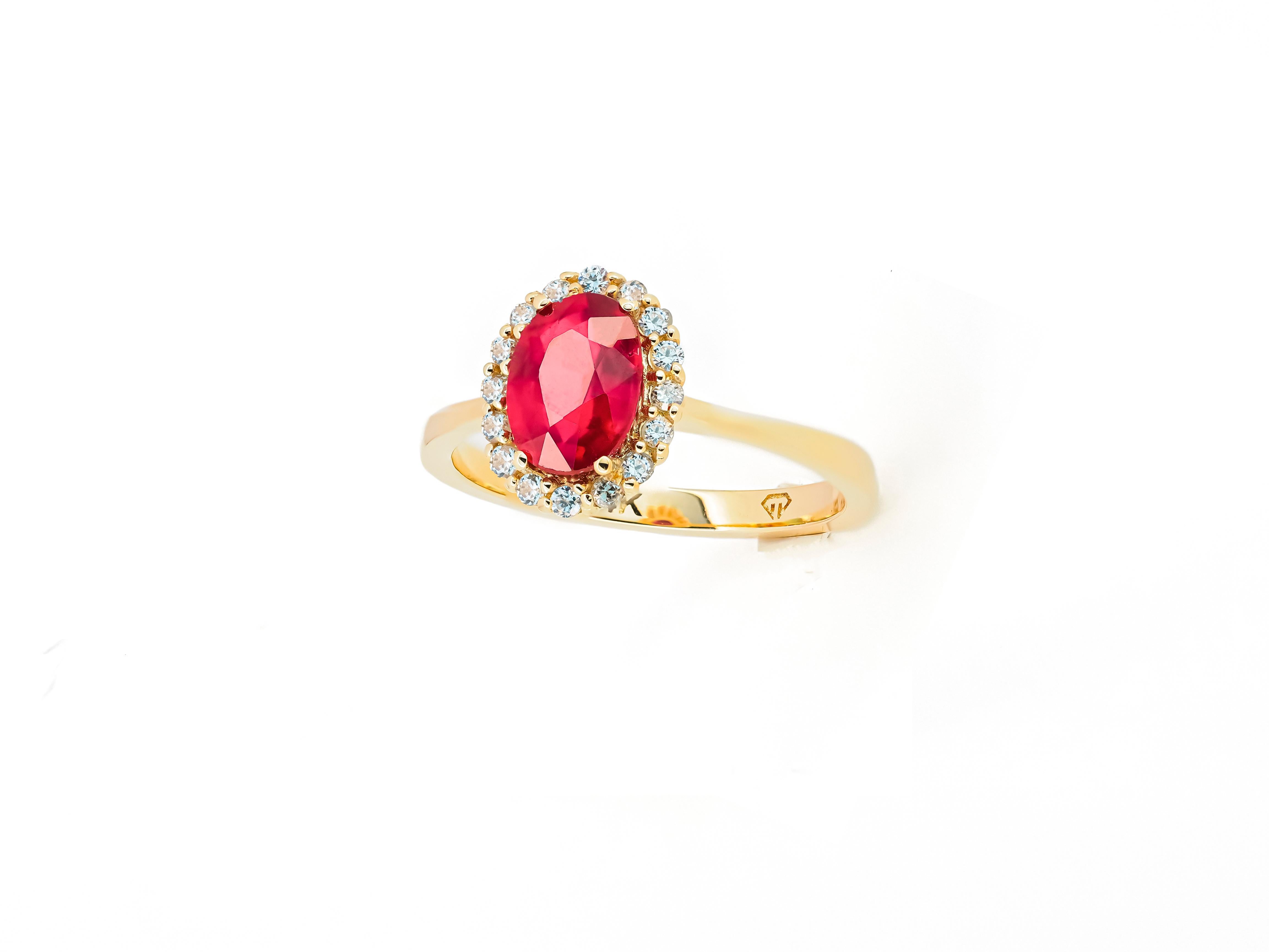 Ruby ring with diamond halo.  For Sale 2
