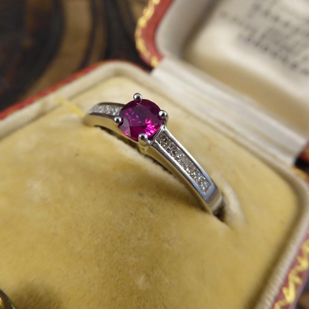 Ruby Ring with Diamond Set Shoulders in 18 Carat White Gold 4