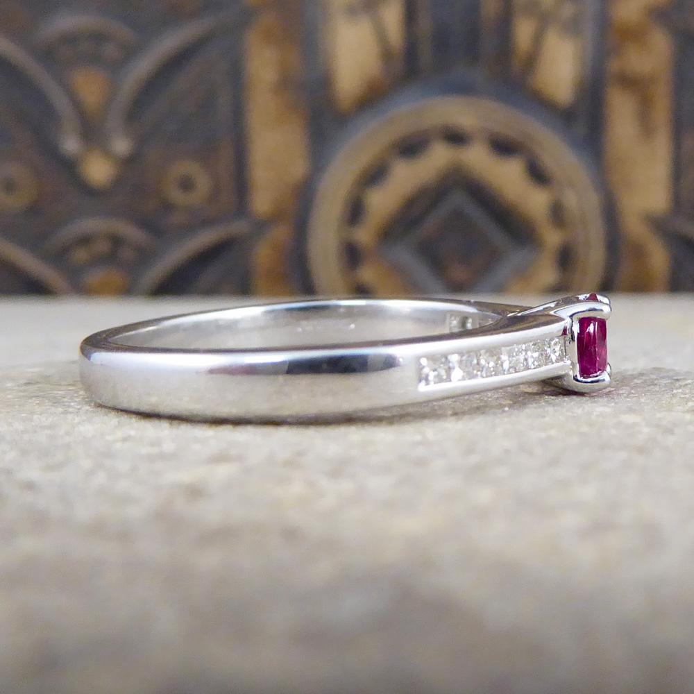 Modern Ruby Ring with Diamond Set Shoulders in 18 Carat White Gold