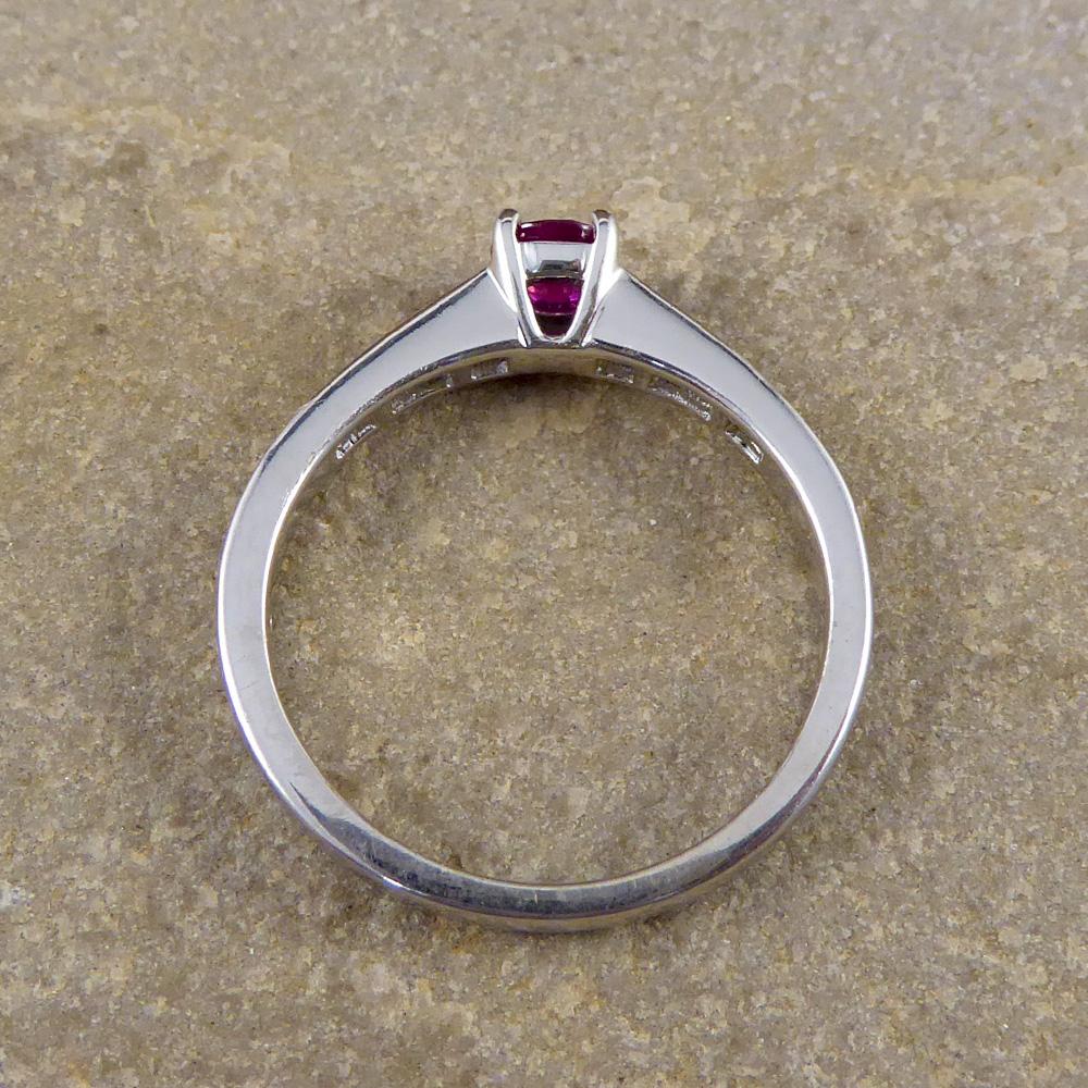 Ruby Ring with Diamond Set Shoulders in 18 Carat White Gold 1