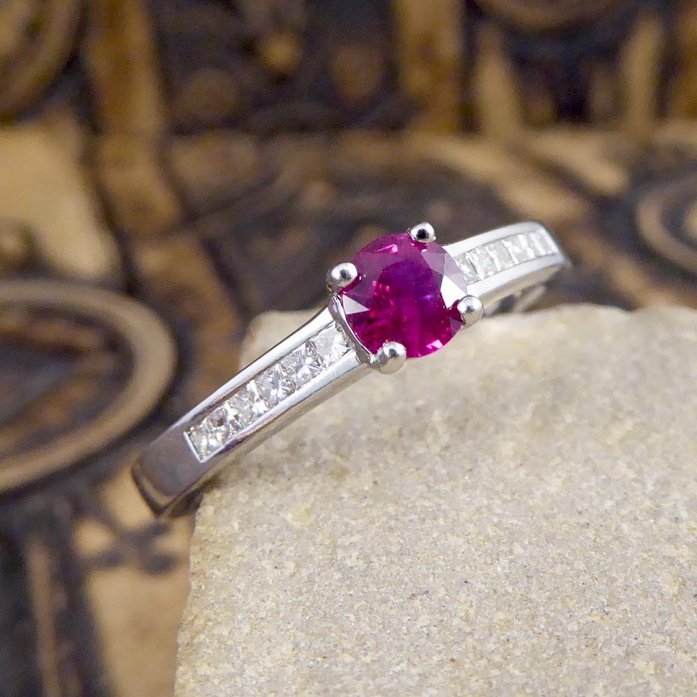Ruby Ring with Diamond Set Shoulders in 18 Carat White Gold 3