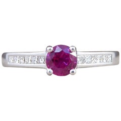Ruby Ring with Diamond Set Shoulders in 18 Carat White Gold