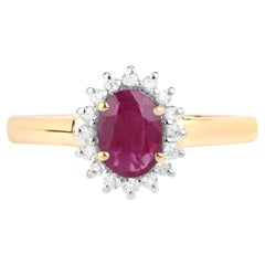 Ruby Ring With Diamonds 0.98 Carats 10K Yellow Gold