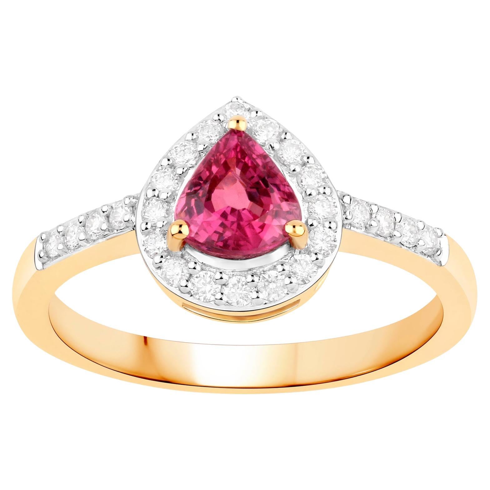 Ruby Ring With Diamonds 0.99 Carats 14K Yellow Gold For Sale