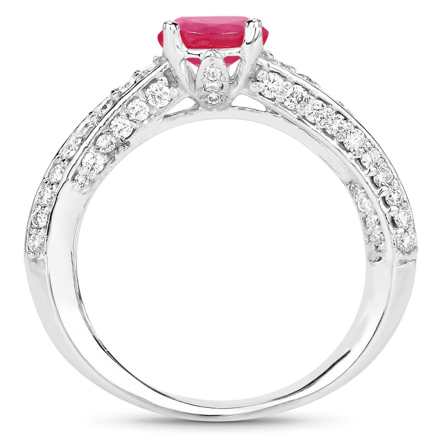 Ruby Ring With Diamonds 1.49 Carats 14K White Gold In New Condition For Sale In Aliso Viejo, CA