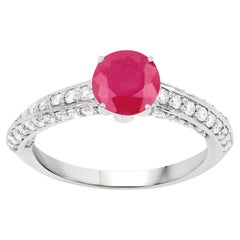 Ruby Ring With Diamonds 1.49 Carats 14K White Gold