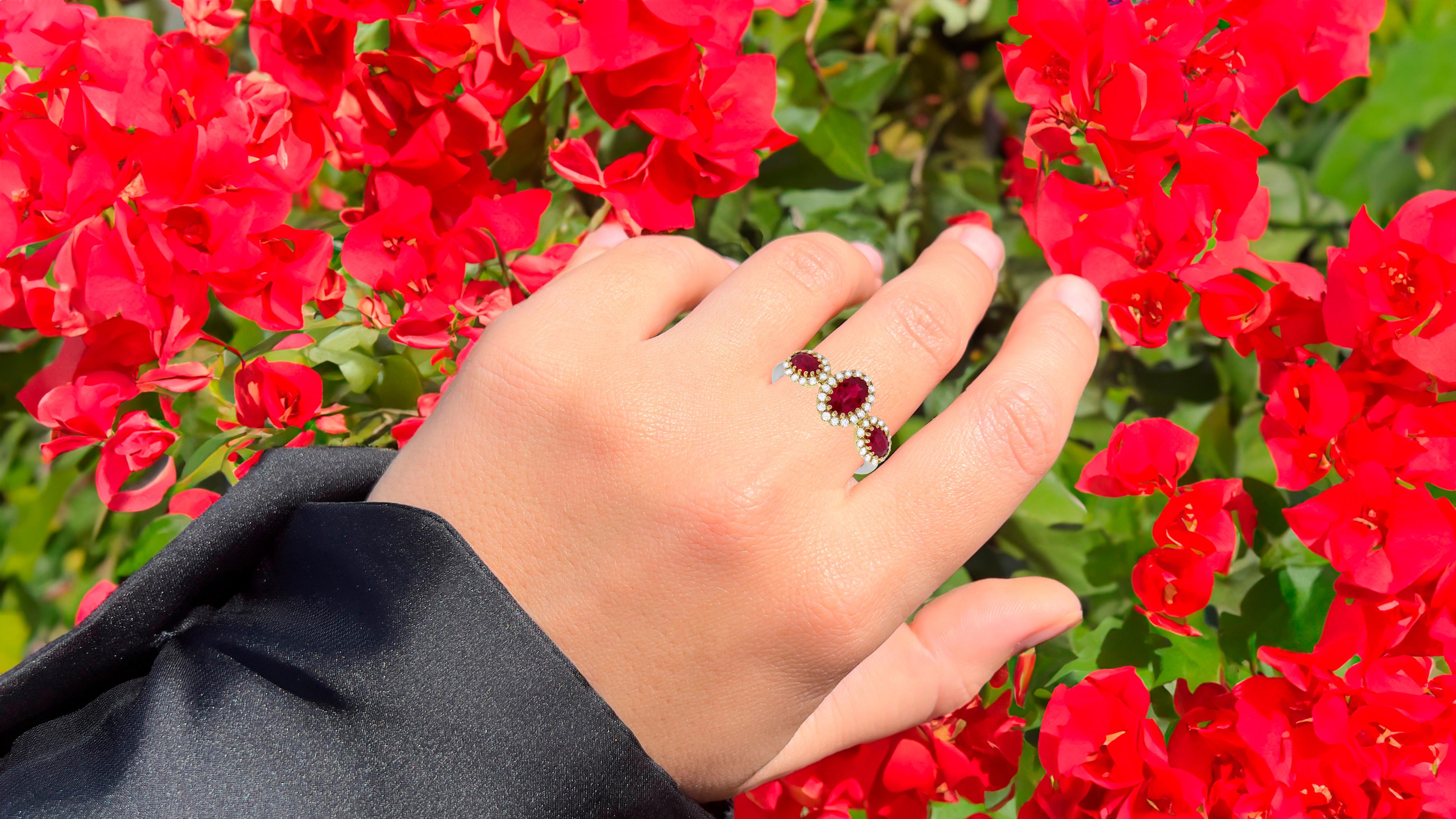 Oval Cut Ruby Ring With Diamonds 1.60 Carats 18K Gold For Sale