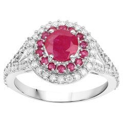 Ruby Ring With Diamonds 1.95 Carats 14K White Gold