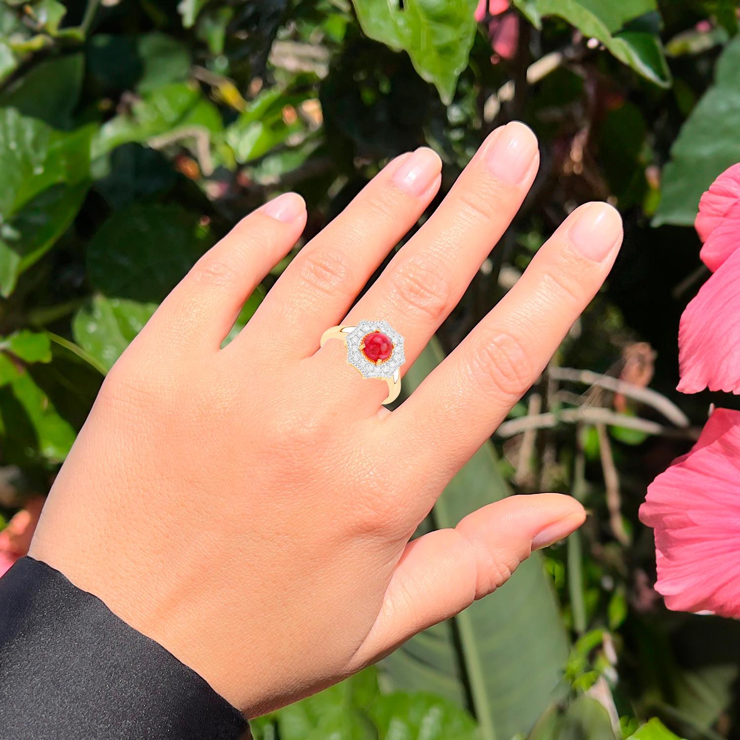 Contemporary Ruby Ring With Diamonds 2.01 Carats 14K Yellow Gold For Sale