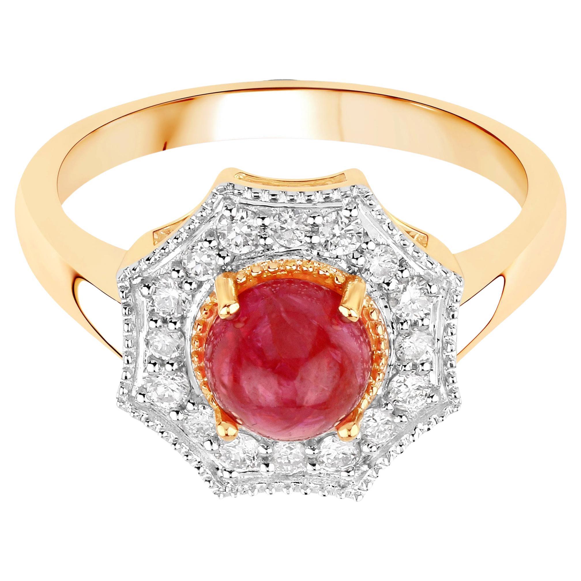 Ruby Ring With Diamonds 2.01 Carats 14K Yellow Gold