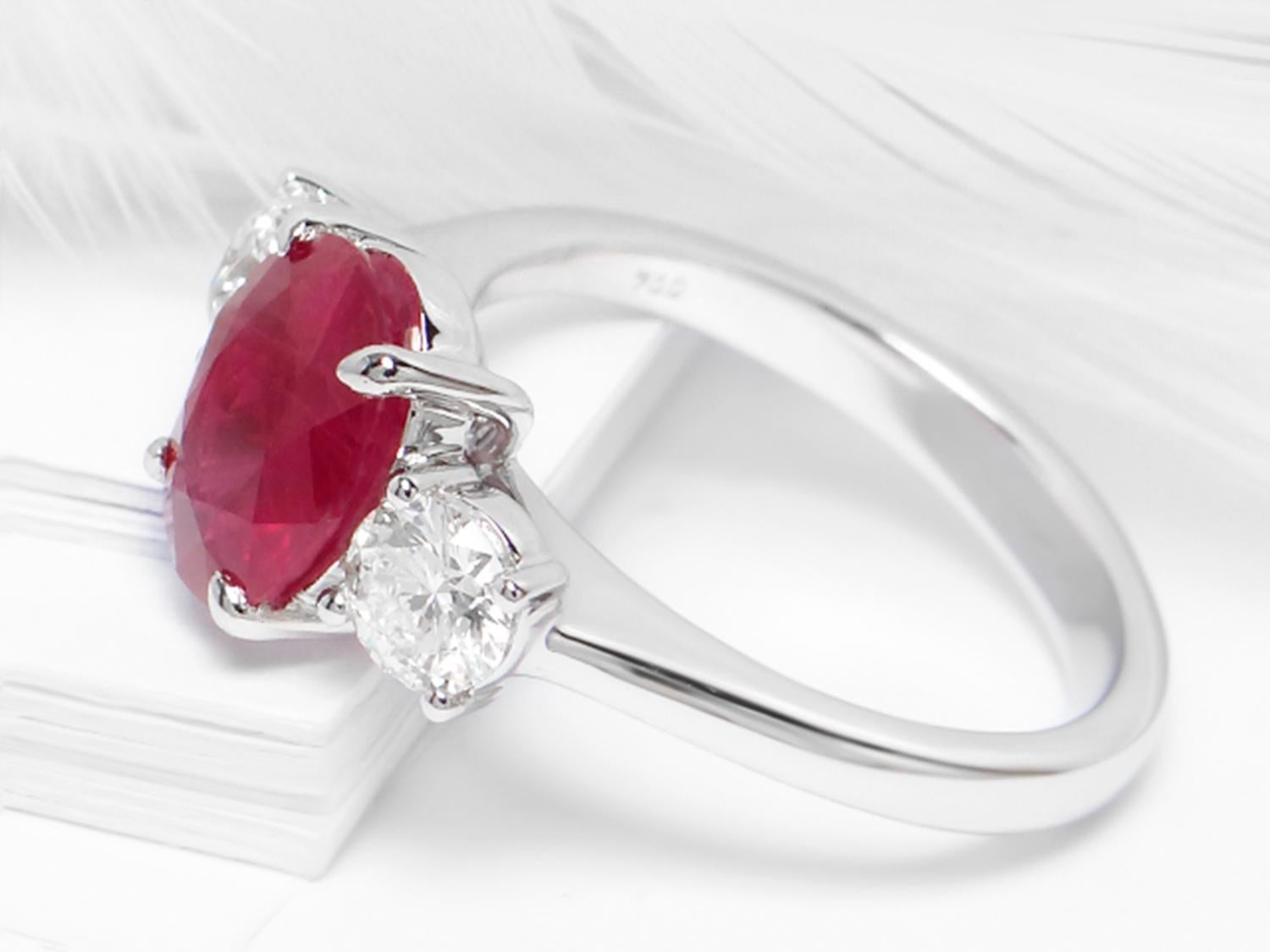 Ruby Ring With Diamonds 2.61 Carats 18K White Gold In Excellent Condition For Sale In Laguna Niguel, CA