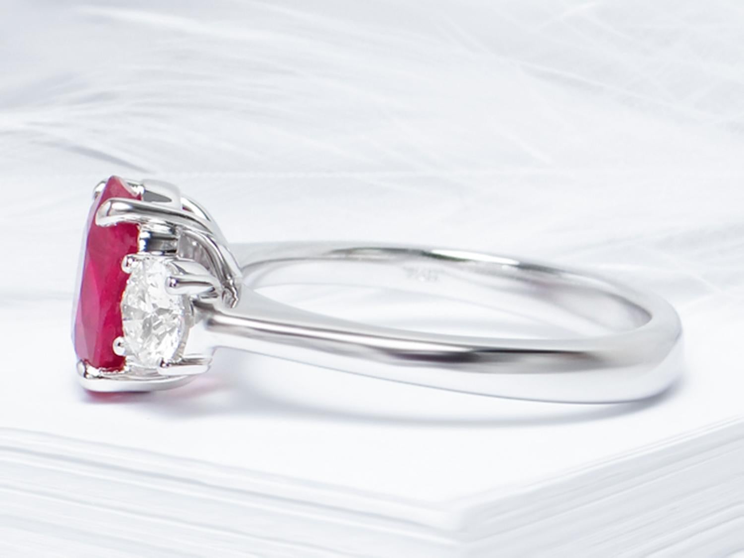 Women's Ruby Ring With Diamonds 2.61 Carats 18K White Gold For Sale