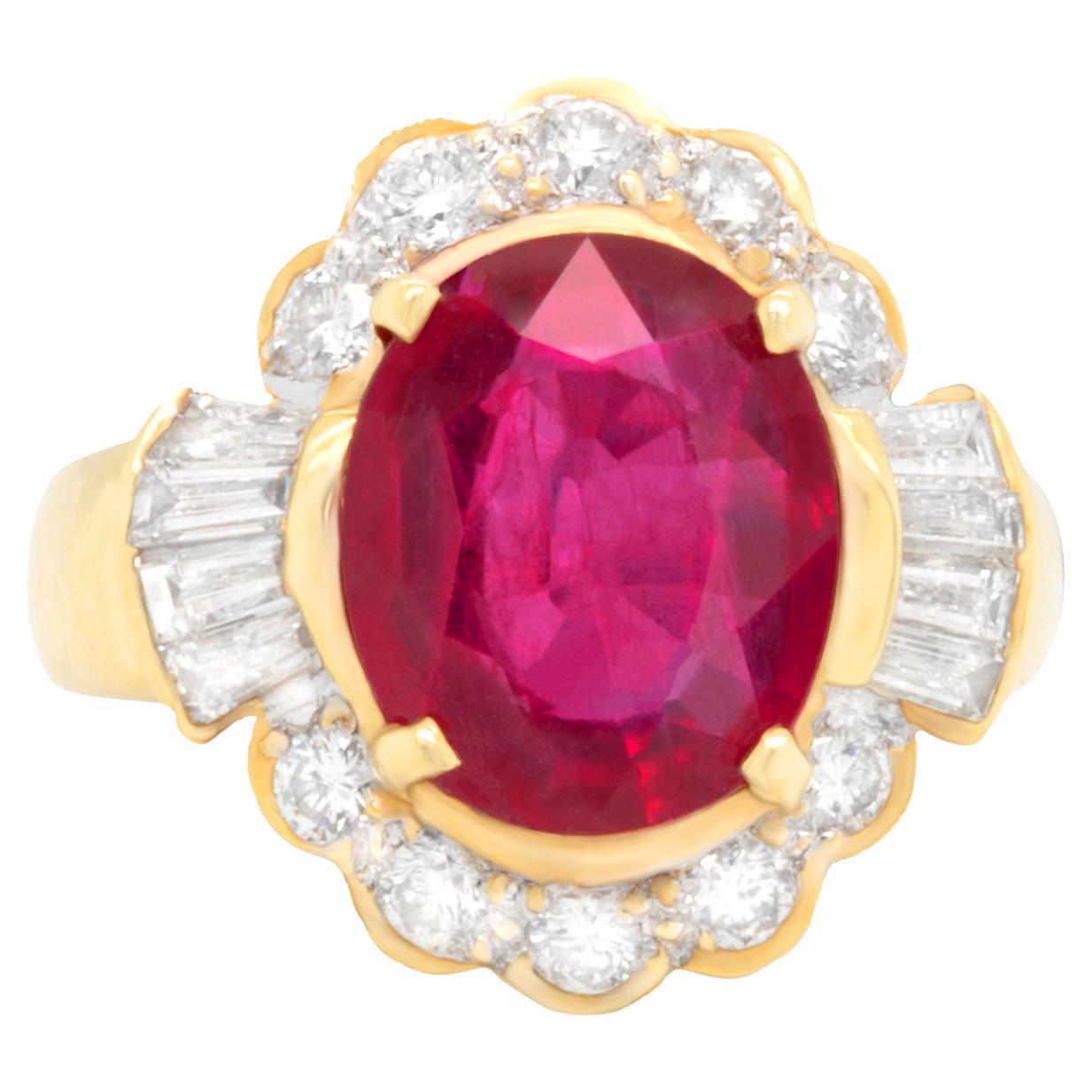 Ruby Ring With Diamonds 4.90 Carats 18K Yellow Gold