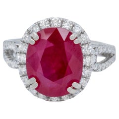 Ruby Ring With Diamonds 7.70 Carats 18K White Gold