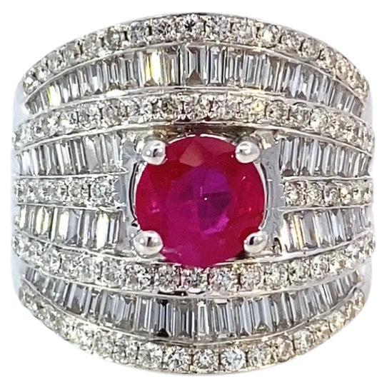 Modern Ruby Ring with Diamonds For Sale