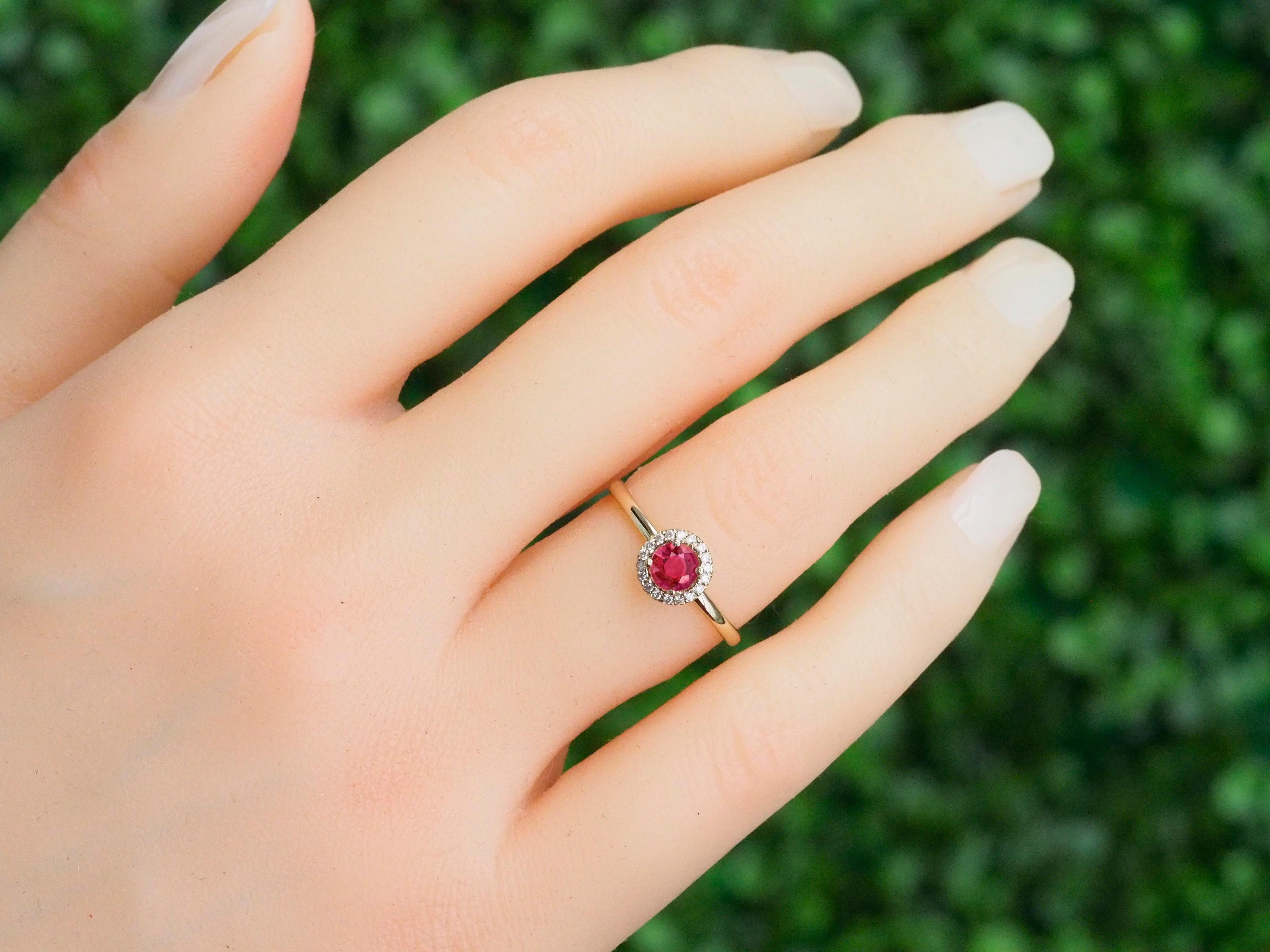 Modern Ruby ring with diamonds halo.  For Sale