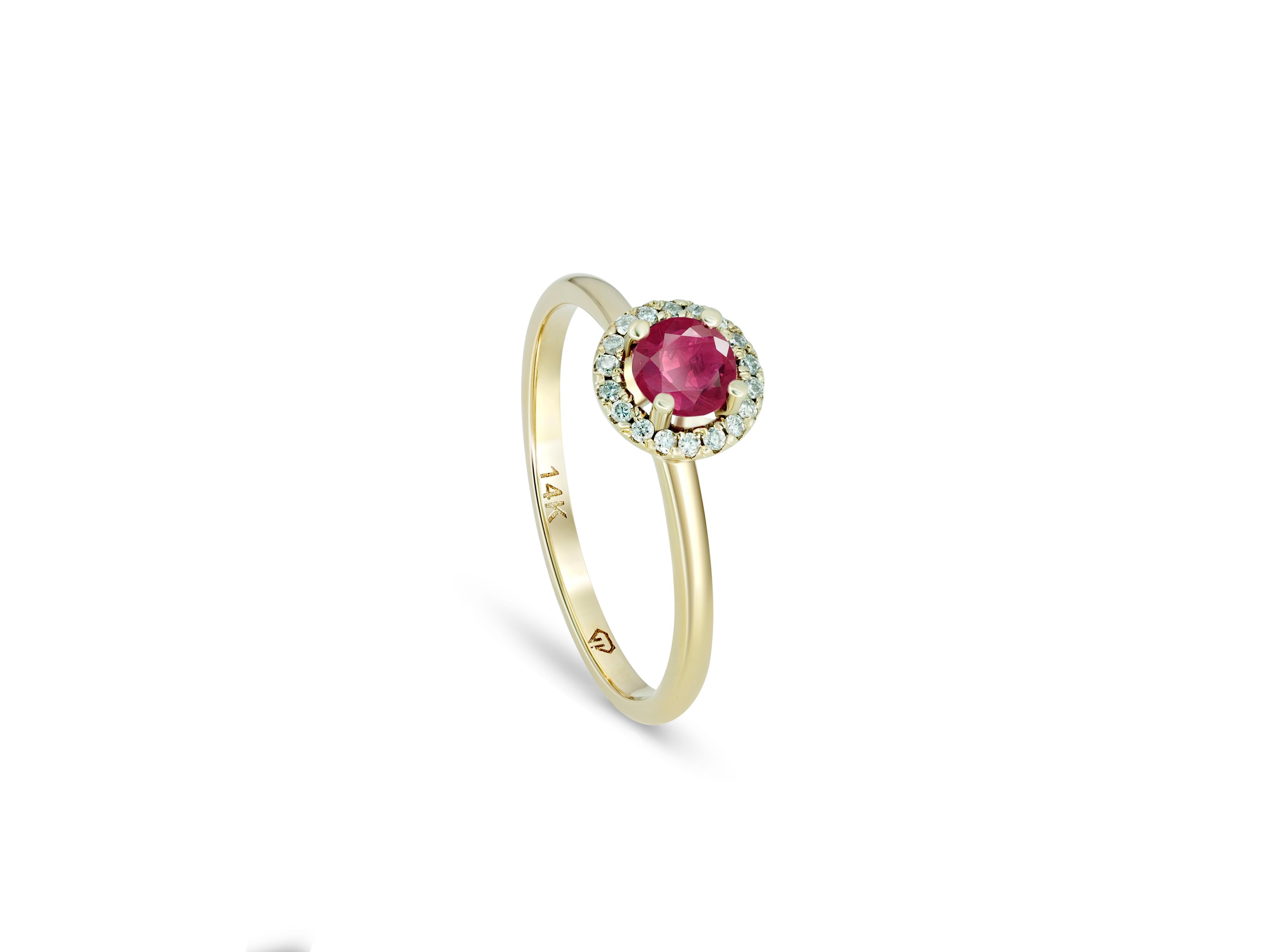 Ruby ring with diamonds halo.  In New Condition For Sale In Istanbul, TR
