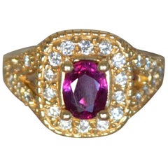 Ruby Ring with Diamonds Set in Yellow Gold