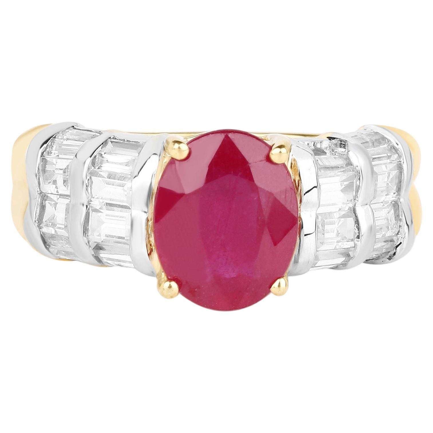 Ruby Ring With White Topaz 5.02 Carats Gold Plated Silver