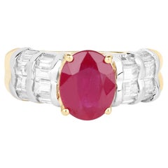 Ruby Ring With White Topaz 5.02 Carats Gold Plated Silver