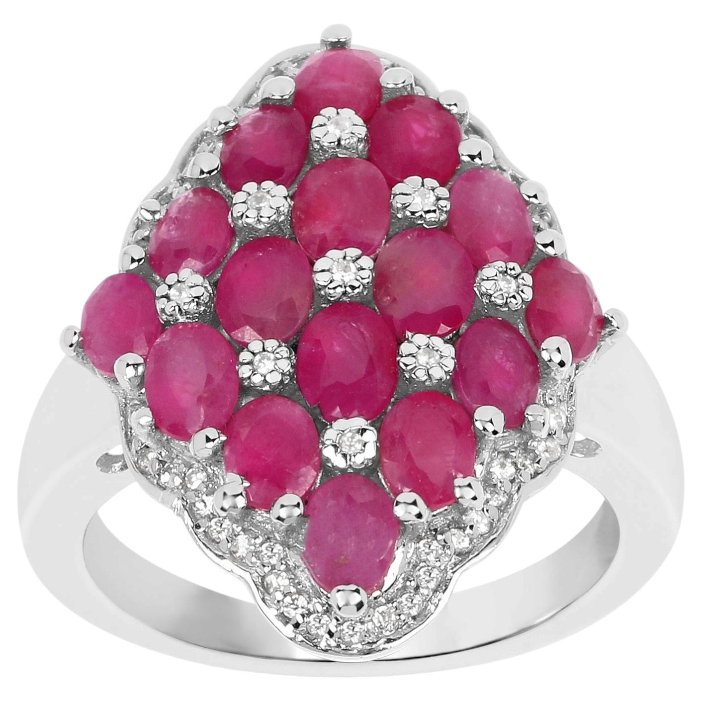 Ruby Ring With White Zircon 3.76 Carats Sterling Silver