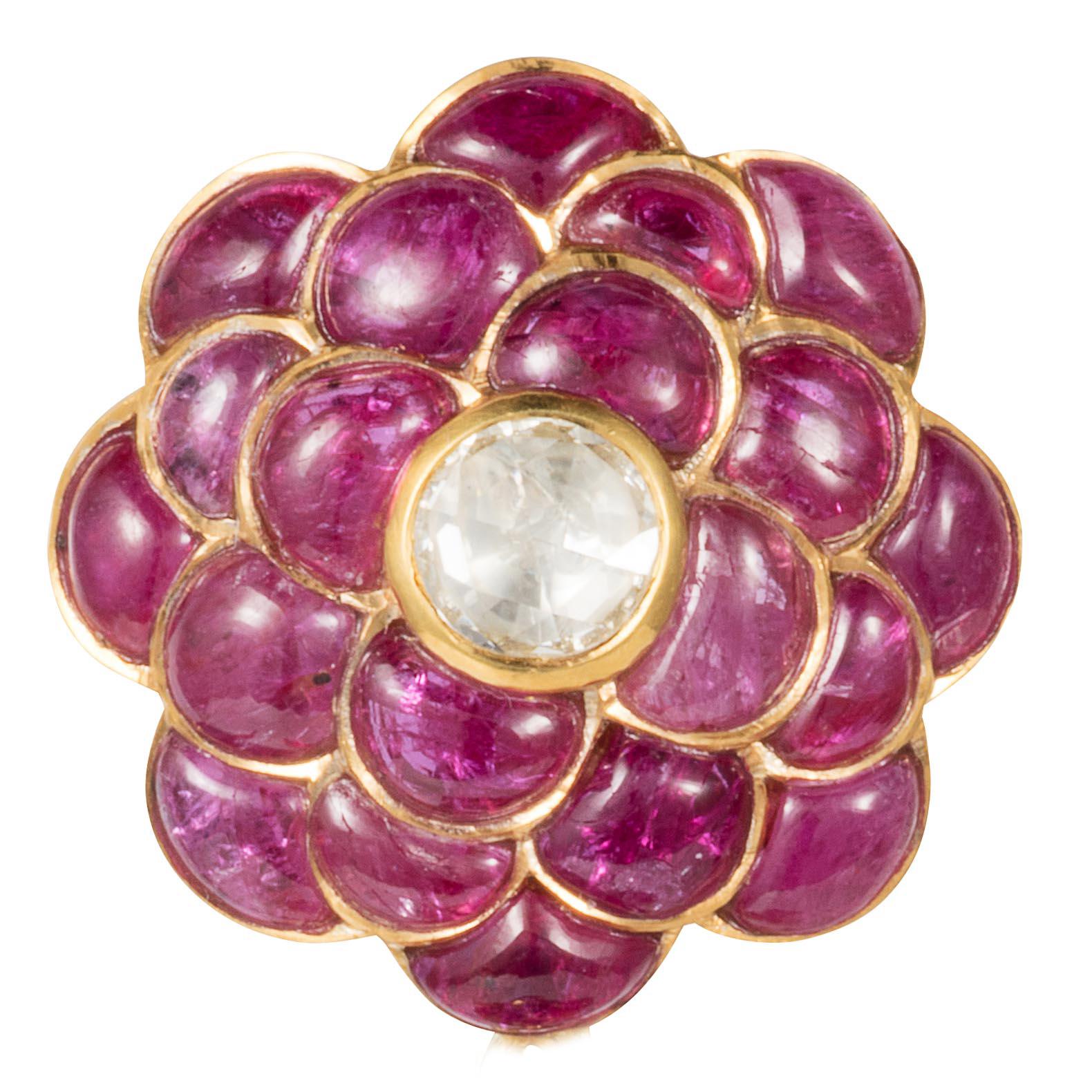 Manpriya B Ruby, Rose-Cut Diamond, 18 Karat Gold Petal Pendant In New Condition For Sale In London, GB