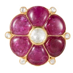 Manpriya B Ruby, Rose-Cut Diamond, 18 Karat Gold Tulip and Clover Pendant