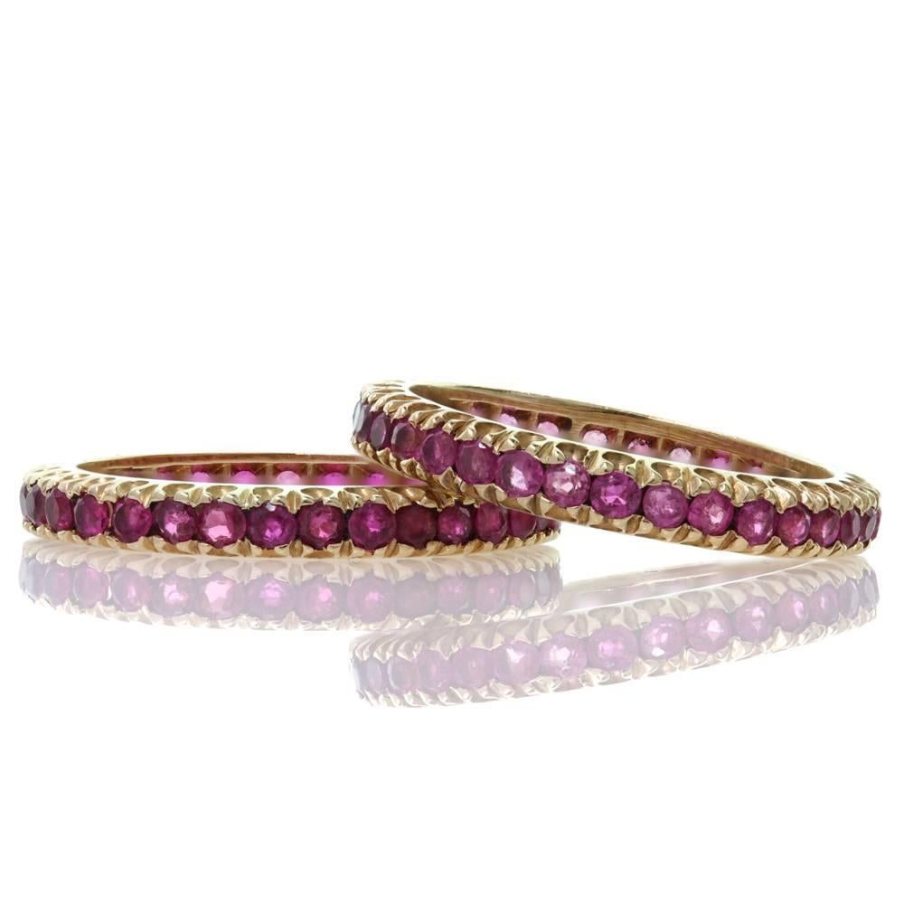 Ruby Rose Gold Eternity Ring Guards Band, Pair In Good Condition In New York, NY