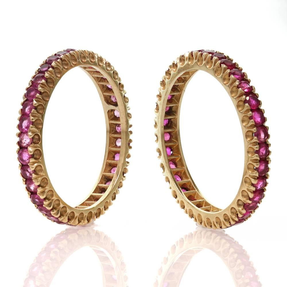 Ruby Rose Gold Eternity Ring Guards Band, Pair 2
