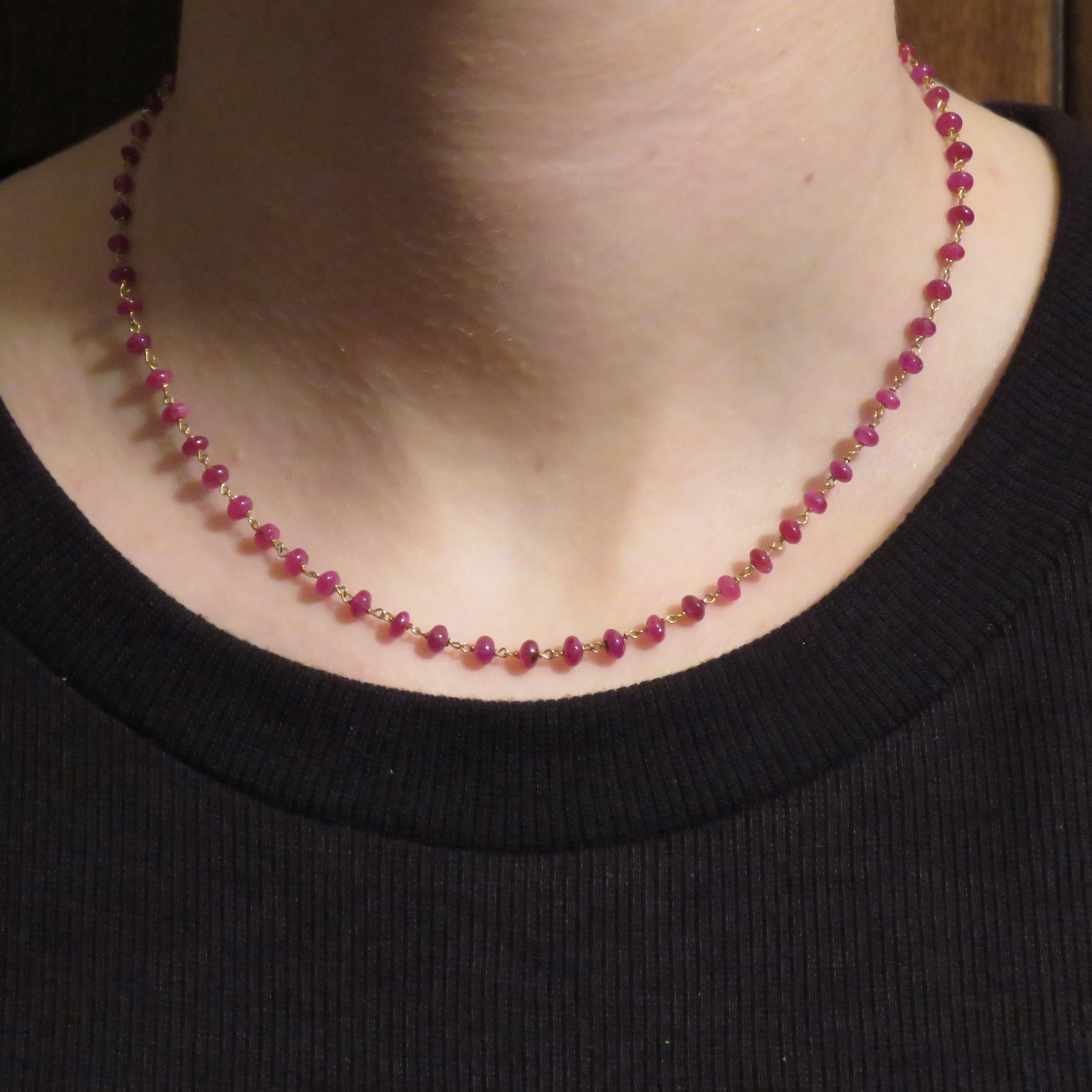 Bead Rubies 18 Karat Rose Gold Necklace Handcrafted in Italy 