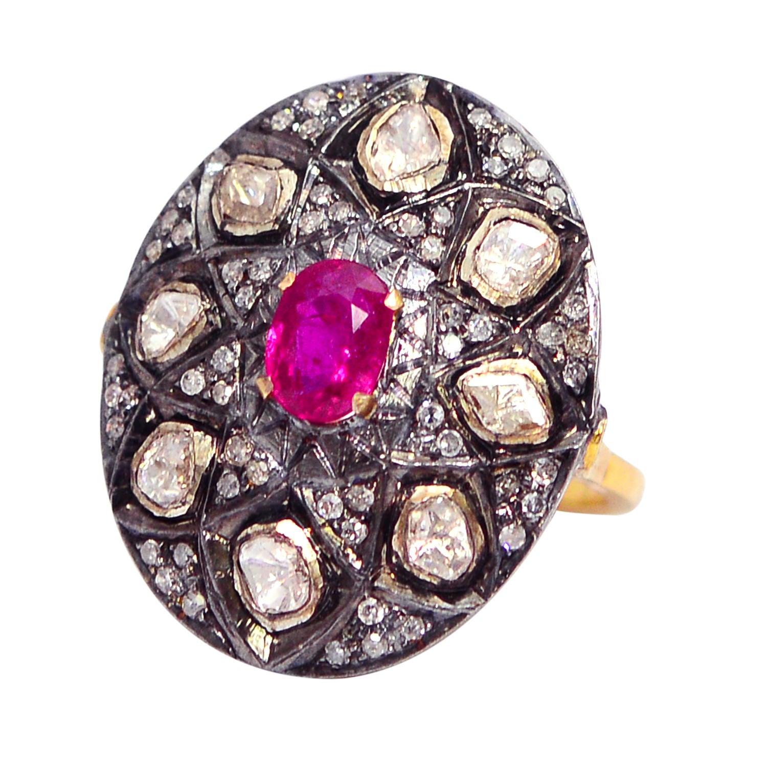 For Sale:  Ruby Rosecut Diamond Cocktail Ring 4