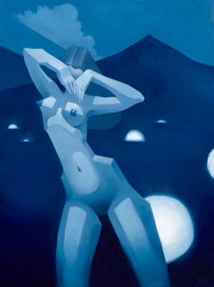"Mezzanotte in Hille A" (2022) Quadro originale di Ruby Roth - Nudo blu