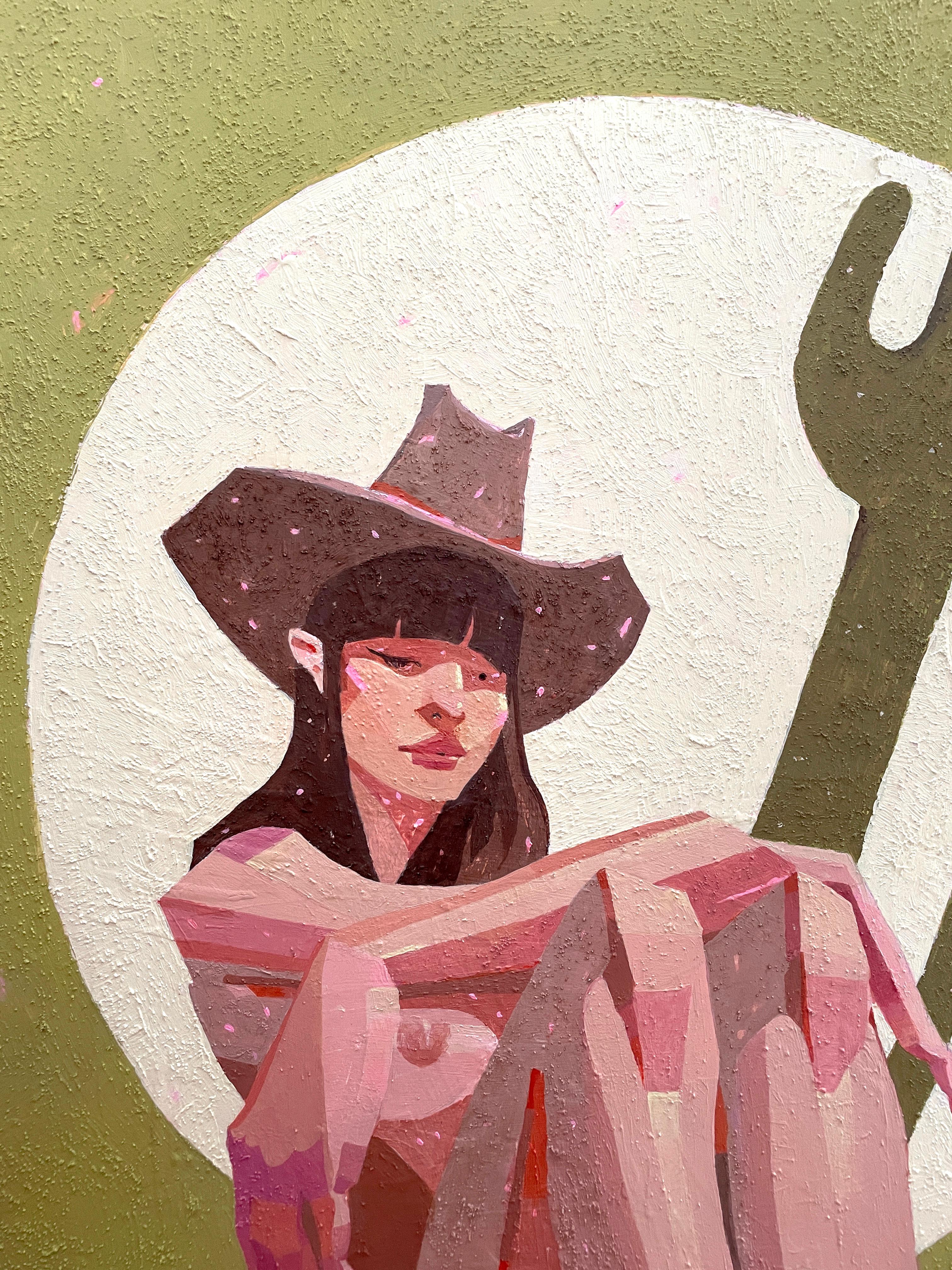 « Sad Cowgirl Colorblock », peinture originale de Ruby Roth - Nu occidental en vente 1