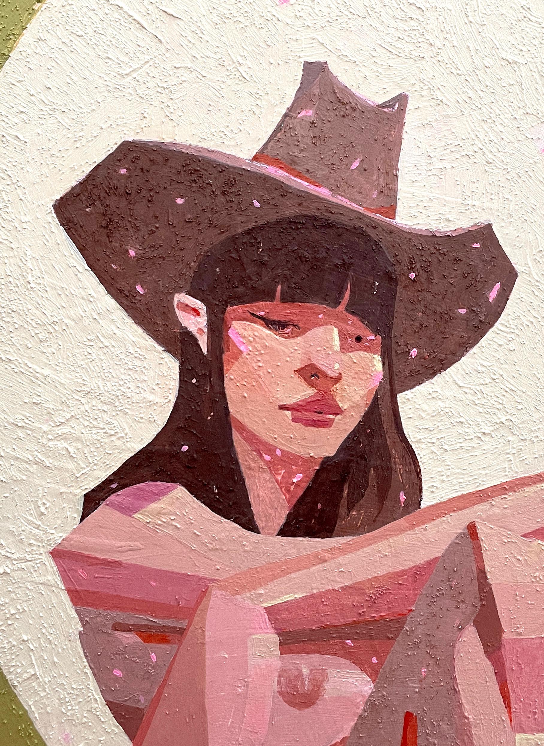 « Sad Cowgirl Colorblock », peinture originale de Ruby Roth - Nu occidental en vente 2
